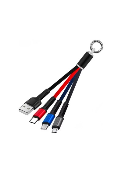 3 Başlıklı Kısa Işıklı Şarj Data Kablosu Powerbank Kablosu 3 Uclu Anahtarlıklı Tüm Telefonlara Uyumlu