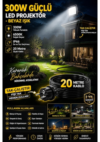 20 Metre Kablolu 300 Watt Seyyar Led Projektör Aydınlatma. Seyyar Aydınlarma Su Geçirmez Dış Mekan Ip66,beyaz Çok Güçlü Işık 20 Metre Kablolu 300 Watt Seyyar Led Projektör Aydınlatma. Seyyar Aydınlarma Su Geçirmez Dış Mekan Ip66,beyaz Çok Güçlü Işık