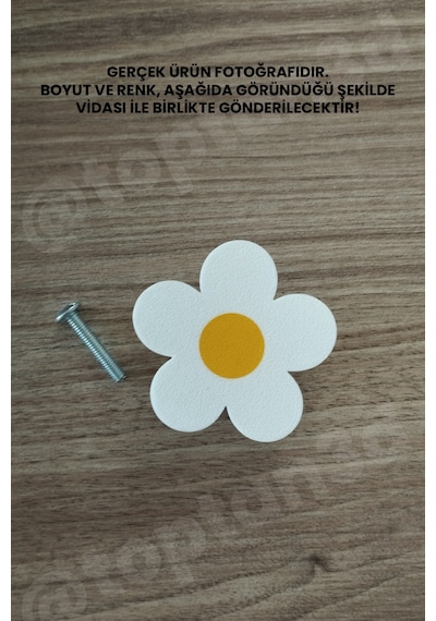 Sarı Papatya Dolap Kulpu, Modern Kulp - Çocuk Odası Kulp, Papatya Kulp Kulp Vidası Dahildir 5 CM 3 Adet