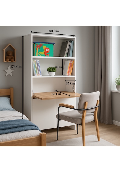 Kitaplıklı Ve Açılabilir Çalışma Masalı Çok Amaçlı Ünite %100 M 1 Beyaz