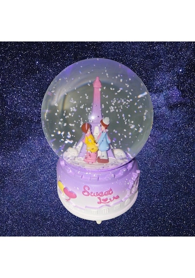 Sweet Love Paris Eyfel Sevgili Kar Küresi Müzikli Ve Işıklı Mor 13cm