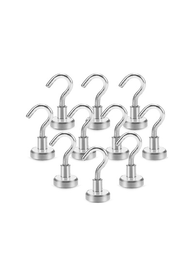 2 Adet Çok Amaçlı Güçlü Neodyum Mıknatıs Manyetik Kanca Askı - 16 Mm Çap Metal Gümüş Diğer