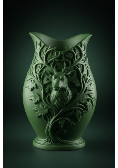 3d Baskılı Geyik Desenli Dekoratif Vazo 15 Cm Yeşil