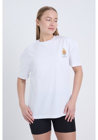 Velvoria Unisex Oversize Beyaz Campfire T-shirt
