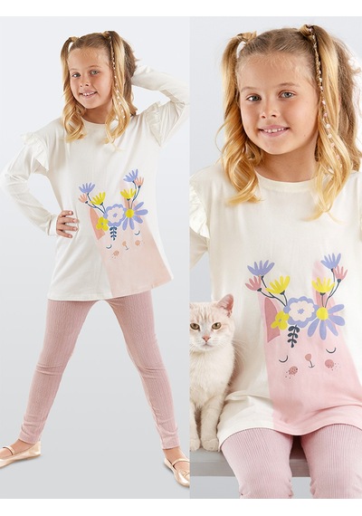 Denokids Mshb&g Çiçekli Tavşan Kız Çocuk Kadife Tayt Tunik Takım Çok Renkli