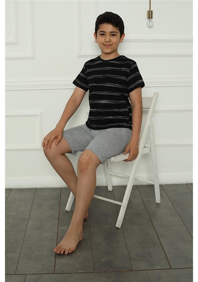 Akbeniz Erkek Çocuk Penye Şortlu Pijama Takım 20392 SIYAH