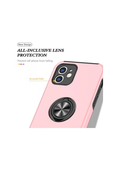 Apple Uyumlu iPhone 12 Kılıf Elit Yüzüklü Kapak - Pembe 0.2M-Çok Renkli