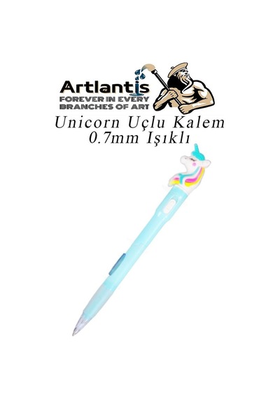 Işıklı Unicorn Uçlu Kalem Seti Mavi 0.7 Mm 1 Paket Unicorn Başlıklı Versatil Kalem Süslü Silikonlu Hediyelik Kalem