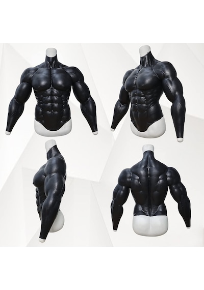 Smıtızen Silikon Kas Takım Elbise Erkek Göğüs Üst Vücut Kolları İle Gerçekçi Erkek Kas Kostüm Cosplay Cadılar Bayramı Karnaval Siyah