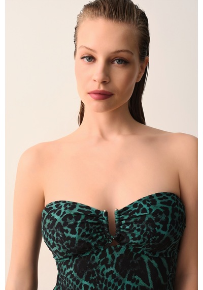 Suwen Wild Straplez Mayo Sb2673014251425 Koyu Yeşil Leopar Desenli