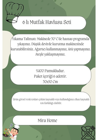 6'lı Mutfak Havlusu Seti 30x50 Cm %100 Pamuklu Wendy Çok Renkli