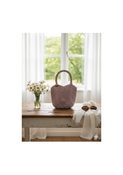 Execanta El Çanta Kağıt İp Örme Pudra 25x33 Pembe