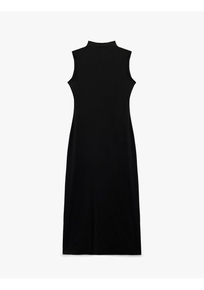 Koton Dar Kalıp Midi Boy Kolsuz Dik Yaka Kalem Bodycon Elbise Siyah 6wak80009uk