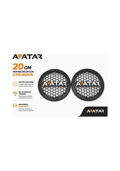 20cm Hoparlör Kapağı - Avatar Logolu Kaliteli Plastik Midrange Hoparlör Kapak 20 Cm - 2 Adet