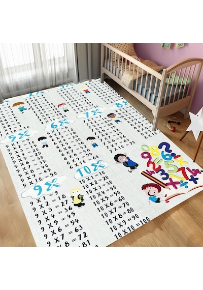 Çocuk Bebek Halısı Çarpım Tablosu Eğitici Oyun Halısı Gri Halı Yıkanabilir Kaymaz Taban Gri