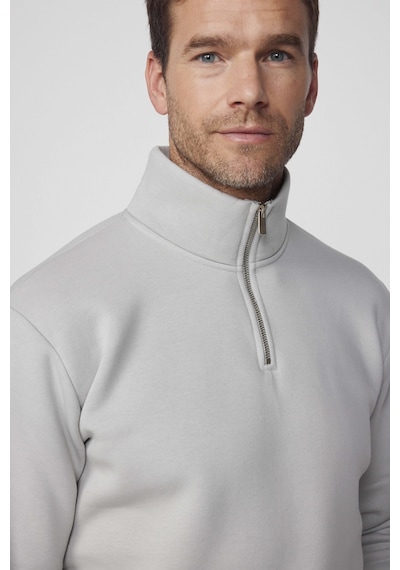 Tudors Pamuklu Dik Yaka Fermuarlı Taş Unisex Sweatshirt-29416-taş Taş