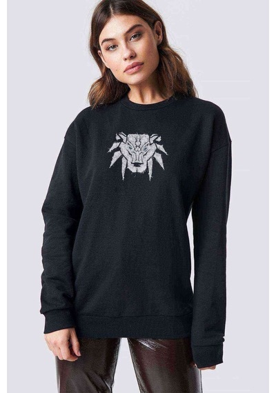 The Witcher Bear School Splash Baskılı Siyah Kadın Sweashirt