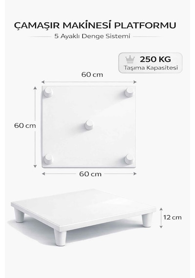 İmt Aksesuar Çamaşır Makinesi Yükseltici 60x60 Cm 12 Cm Platform Robot Süpürge Uyumlu Titreşim Azaltıcı Beyaz İmt Aksesuar Çamaşır Makinesi Yükseltici 60x60 Cm 12 Cm Platform Robot Süpürge Uyumlu Titreşim Azaltıcı Beyaz