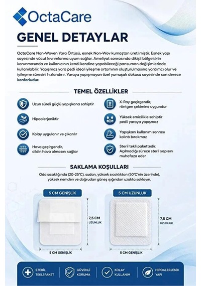 Octacare Esnek Yara Örtüsü 5cm X7,5 Cm 10 Adet