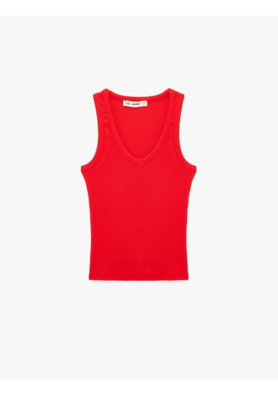 Koton Kaşkorse Modal Karışımlı V Yaka Kolsuz Slim Fit Atlet Kırmızı 6sal30273ık