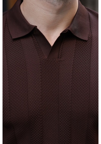 Madmext Kahverengi Regular Fit Polo Yaka Triko Erkek Kazak E7509
