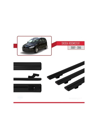 Skoda Roomster 2007-2015 Arası İle Uyumlu Basic Model Ara Atkı Tavan Barı Siyah 3 Adet