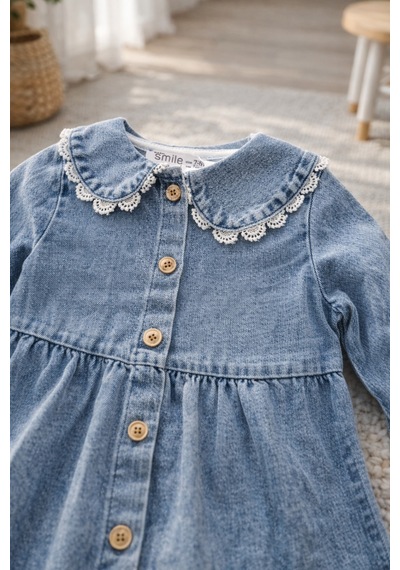 Uğur Bebe Kız Çocuk Dantel Yaka Denim Kot Elbise Uzun Kollu Günlük Şık Premium Çocuk Elbisesi Mavi Mavi Uğur Bebe Kız Çocuk Dantel Yaka Denim Kot Elbise Uzun Kollu Günlük Şık Premium Çocuk Elbisesi Mavi Mavi