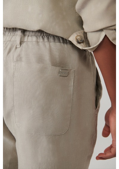 Avva Erkek Gri Beli Lastikli %100 Keten Pantolon B003032 Gri