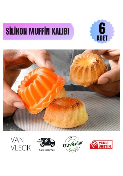 6'lı Silikon Muffin Kek Kalıbı Küçük Boy,Yapışmaz,Esnek,Yıkanabilir