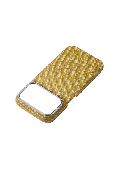 Apple Uyumlu iPhone 18 Pro Kılıf M-safe Özellikli Aramid Karbon Fiber Pitaka Wind Over Wheat Serisi Kapak Gold