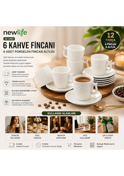 Newlife Clkn-1652 Porselen Kahve Fincanı 6 Takım