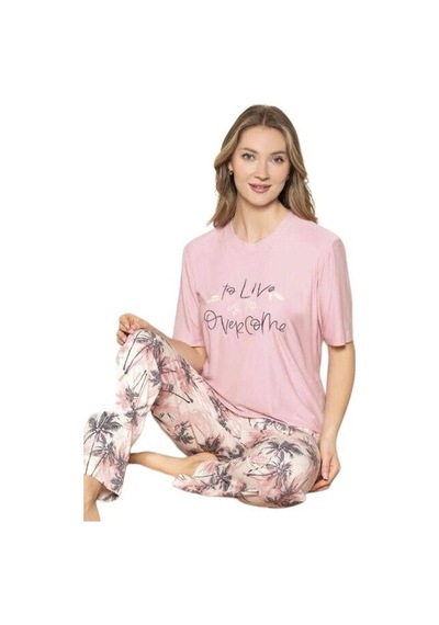 Pijahome Kadın Viskon İpeksi Dokulu Kısa Kollu Pijama Takımı Pembe