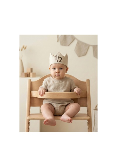 1/2 Half Birthday - Yarım Yaş Nakışlı Bebek Tacı - Half Birthday Tacı - Kahve/krem +0