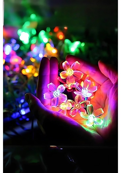 Renkli Solar Güneş Enerjili 5 Metre 50 Led Papatya Bahçe Aydınlatması Rgb 8 Fonksiyonlu Aydınlatma