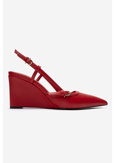 Luvi Shoes Celıa Kırmızı Cilt Sivri Burunlu Kadın Dolgu Topuklu Ayakkabı
