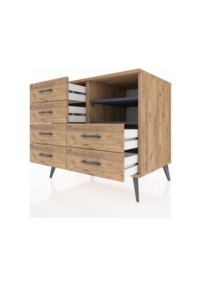 Kronos Şifonyer 2 Raflı 6 Çekmeceli 88x59x80 Çam-antrasit/çam Antrasit/çam
