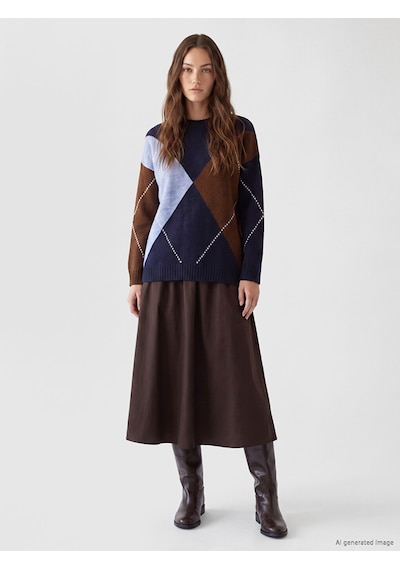 Lcw Modest Lacivert Baklava Desenli Kadın Triko Tunik