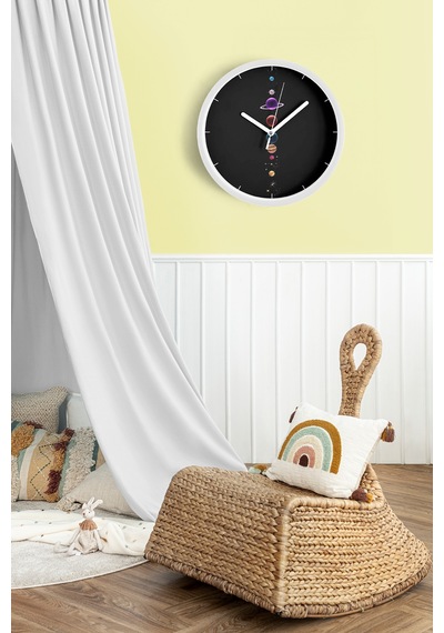 Gezegenler Modern Tasarım Duvar Saati - 42cm - Önü Camlı Beyaz Kasa - Sessiz Mekanizma Beyaz