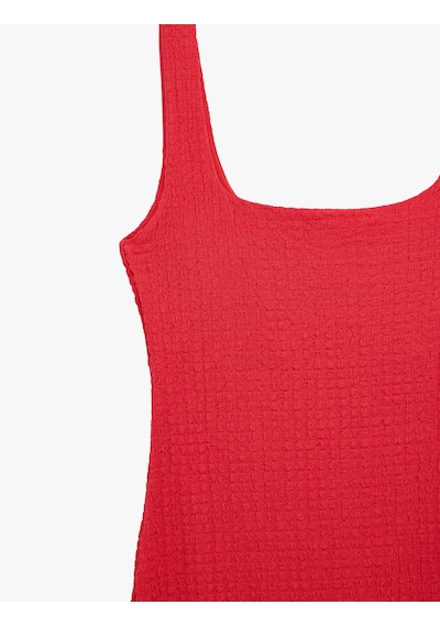 Koton Koton X Sibil Çetinkaya - Kare Yaka Kalın Askılı Bodycon Uzun Kalem Elbise Kırmızı 6sak80080uk