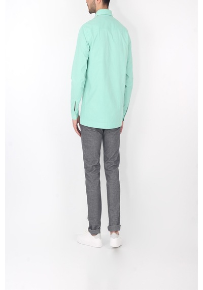 Unisex Mint Yeşili Gizli Düğme Kapamalı Cepli Overshirt  Gömlek Mint