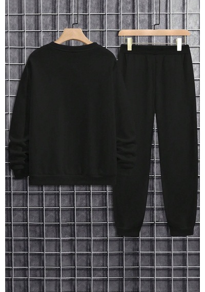 Uyguntarz Unisex Draw Bear Baskılı Bisiklet Yaka Sweatshirt - 2'li Eşofman Takımı Siyah Uyguntarz Unisex Draw Bear Baskılı Bisiklet Yaka Sweatshirt - 2'li Eşofman Takımı Siyah