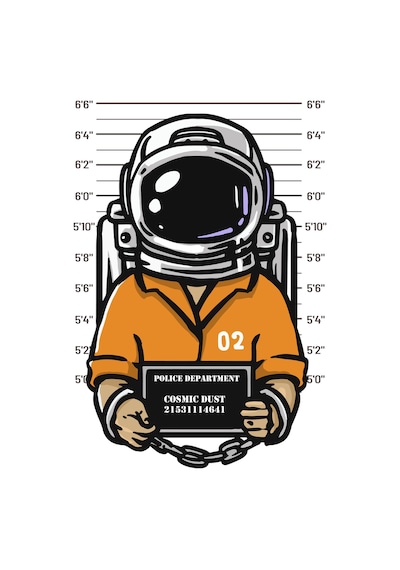 Paybuy Kadın Retro Uzay Temalı Baskılı Kısa Kollu Tişört Astronot Polis Beyaz