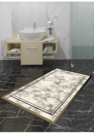 Mermer 70X120 Cm Kaymaz, Dökülmez, Pamuk Taban Banyo Halısı Çok Renkli