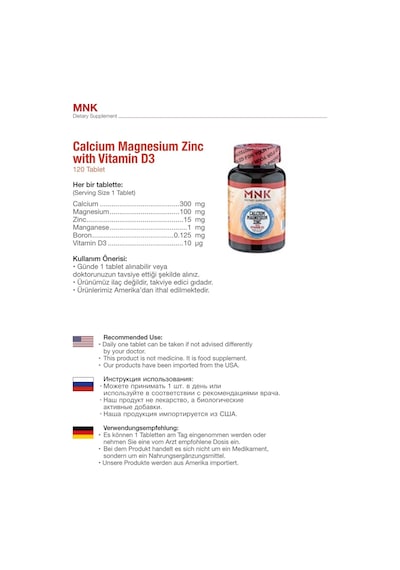 Mnk Calcium Magnesium Zinc With Vitamin D3 120 Tablet