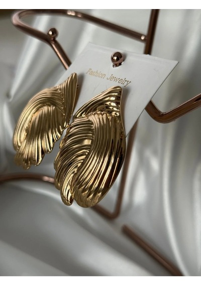 İstiridye Plaka Gold Küpe Altın