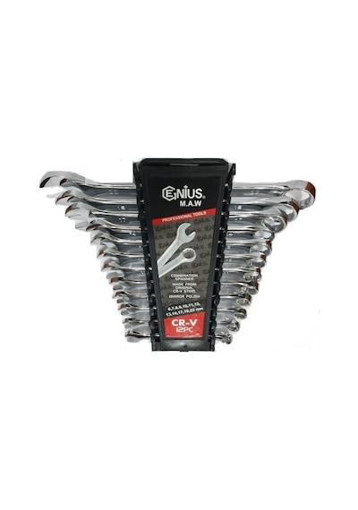 Genius 12 Parça Kombine Anahtar Takımı 12 Li Düz-Yıldız 6x22 Mm