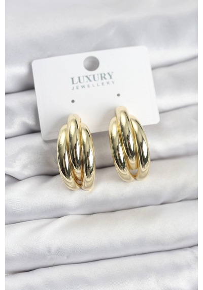Gold Renk Pirinç Yarım Halka Model Kadın Küpe Çok renkli