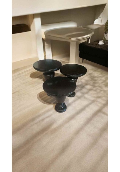 Ahşap 3 Lü Fitilli Mantar Yan Sehpa Seti Siyah Modern Fiskos - Wooden Coffee Table Siyah