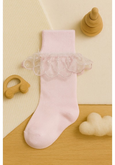 Esila Kids Çocuk Çorap Dantel Detaylı Şık Çorap Pembe