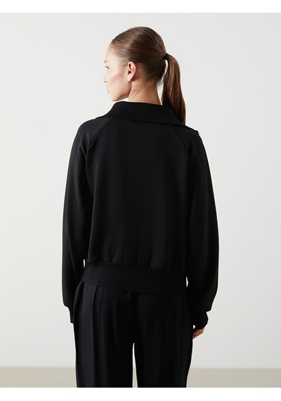 Lcwaıkıkı Classic Siyah Dik Yaka Oversize Kadın Fermuarlı Sweatshirt